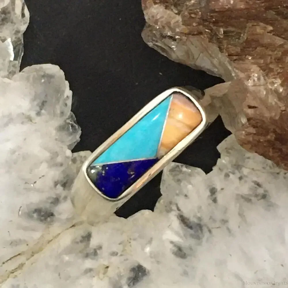 Carolyn Pollack Sterling Silver Rectangle Multi-gemstone Inlay Ring For Women